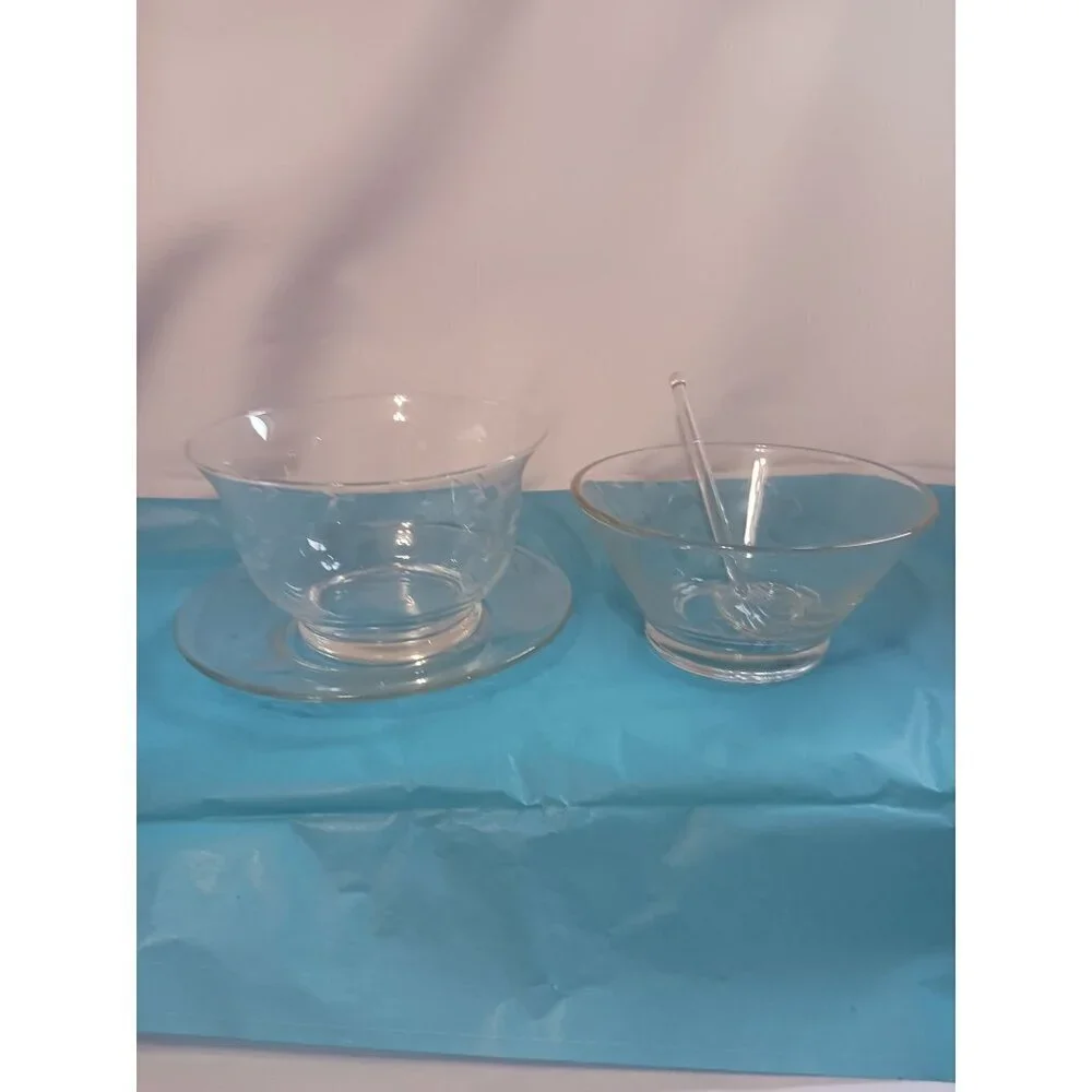 Princess House Crystal Heritage 4 pcs  condiment set bowls,plate,shell spoon